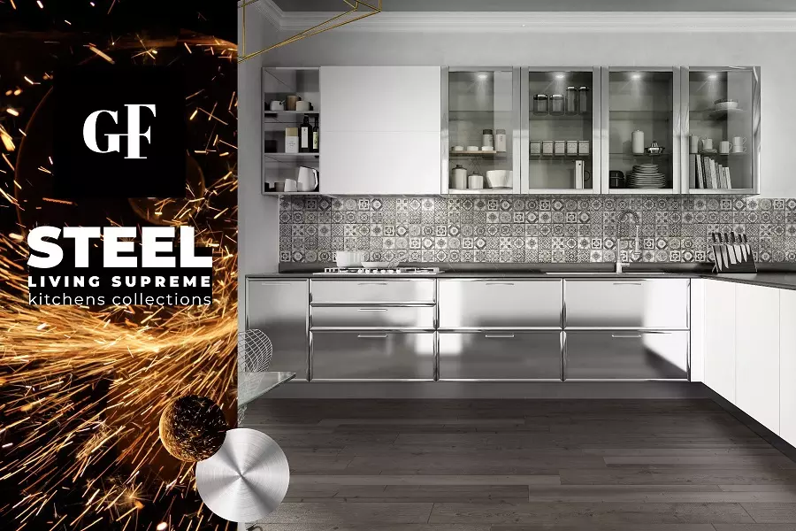 Cucine Gieffe STEEL: la magia dell’acciaio INOX e del legno